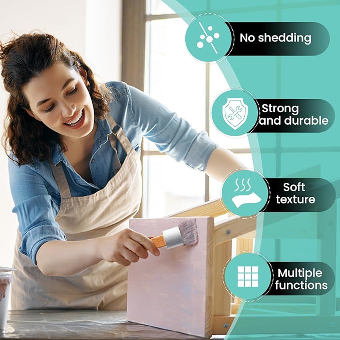 Mister Rui Chalk Wax Paint Brush, 3pcs, Chalk Paint Brushes for Furniture | Small Round Stencil Brushes for Wood, Beeswax, Acrylic Paint, Antique wax, Milk Paint- Natural Bristles, No Shedding