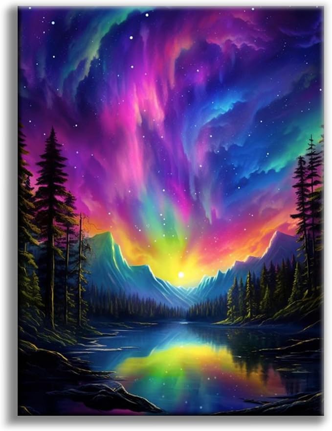 Diamond Art Kits for Adults, Aurora DIY 5D Diamond Painting for Beginners | 12x16 Inch, Full Drill Round Dots, Fantastic Landscapes Gem Art Craft Kits, Home Decor, Stress Relief Relaxing Hobby Gif