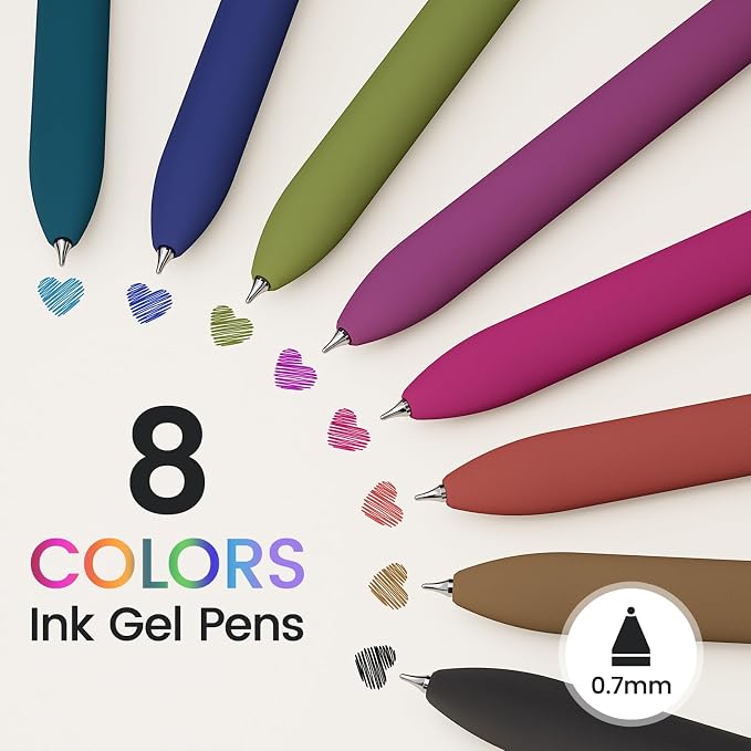 8 Pcs Colored Gel Pens with Fidget, Vintage Color Ink No Smudge
