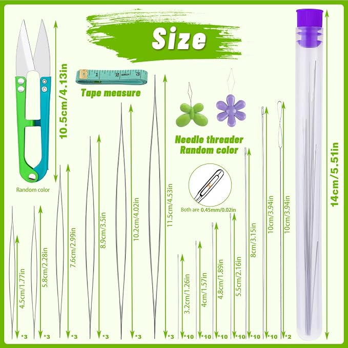 UOOU 86 Pcs Beading Needle Set, 6 Sizes Beading Needles for Seed Beads | Long Straight Bead Needles for Bracelets, Twist Beading Needles, Flexible Needle for Jewelry Making