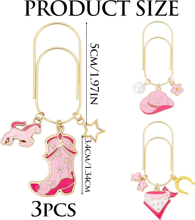 Cute Paperclip Metal Bookmark - 3 PCs Western Cowboy Gifts