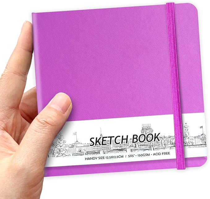 5" x 5" Hardcover Sketch Book,58 Sheets Small Mixed Media Pocket Sketch Pad