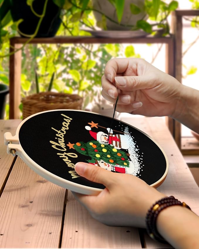 TINDTOP Christmas Embroidery Kit for Adult Beginners, 3 Sets Embroidery Stitch Practice kit Include Embroidery Cloth Hoops Threads for Craft Lover Hand Stitch | 3 Sets for Beginners, Include Embroidery Cloth Hoops Threads for Craft Lover Hand Stitch