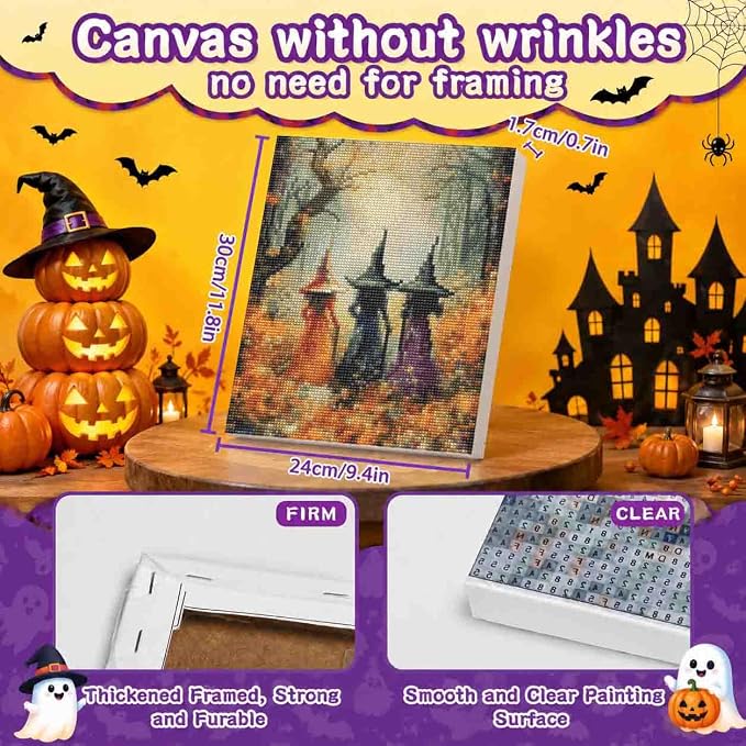 Witch Diamond Art Kits for Adults with Frame - Halloween Diamond Painting
