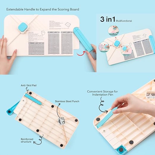 BAOFALI 3-in-1 Punch Board for Envelopes Gift Boxes Bows with Indentation Pen for Creating Custom Envelopes, Bows, and Gift Boxes Birthday Party of Different Sizes. Card Making and DIY Projects