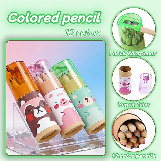 Mini Colored Pencils Set of 36 (3 Tubes x 12 Colors) - Portable Art Kit with Built-in Sharpener for Adults, Teens & Artists | Compact Design for School, Travel, Sketching & Drawing