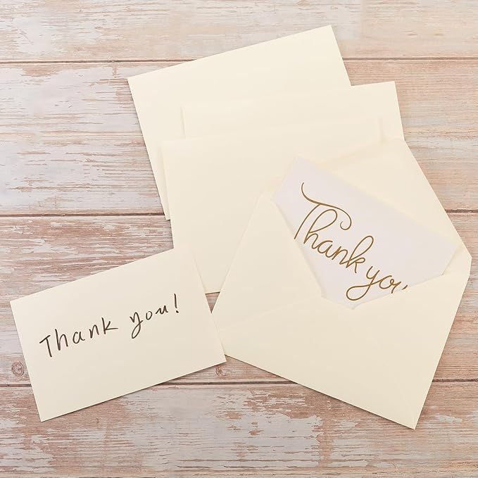 50 Pack Cream A7 Envelopes with Cards and Gold Stickers, 5x7