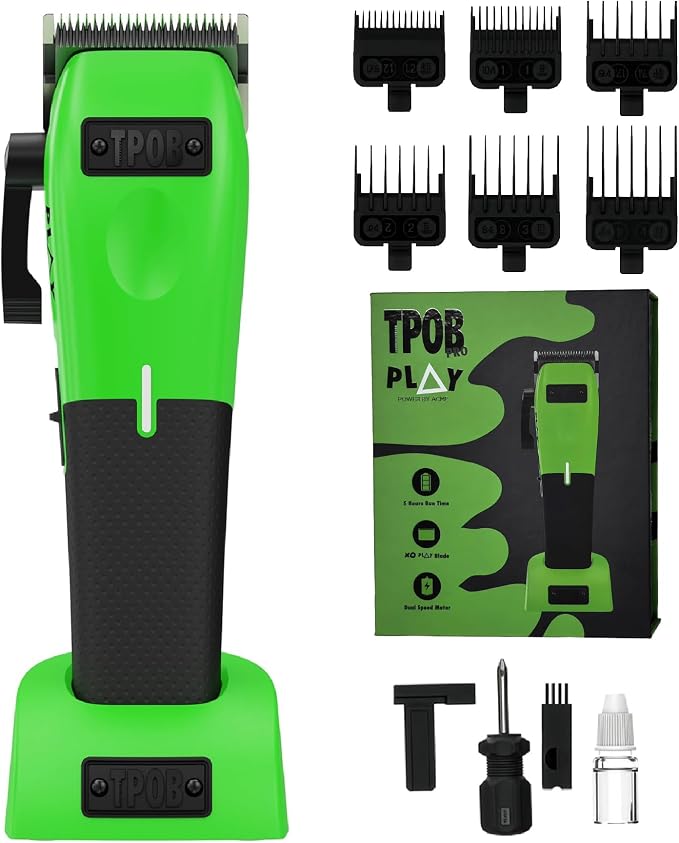 TPOB Play Barber Hair Clippers for Men 7500 RPM with Rubber Grips (Green)