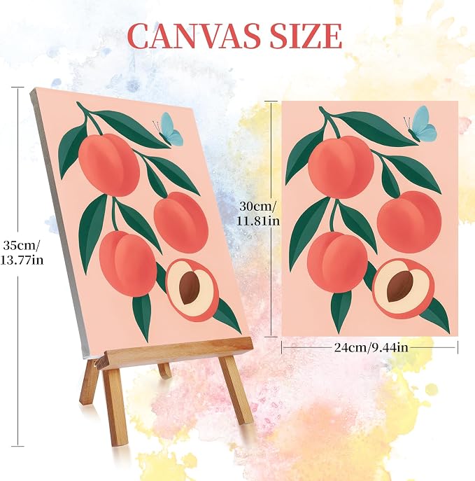 Qoosea Paint by Numbers Kit for Adults with Framed Canvas 4 Pack | Fruit Paint by Number Arts Kits for Beginner with Wooden Easel, Acrylic Set, Brushes for Home Decor, 9*12 Inch