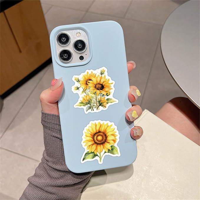 60 Pcs Sunflower Stickers, Transparent Waterproof Vinyl Decals, Aesthetic Floral Stickers for Journaling, Scrapbooking, Laptop, Water Bottle, Phone Case, Happy Theme Decoration(Colourful-F8)