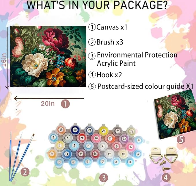 Arttoplus Flower Paint by Numbers Kit for Adults Canvas 16x20 inch | Flower Adult Paint by Number Kits on Canvas for Beginner, Acrylic Oil Painting by Numbers for Home Wall Decor (Without Frame)