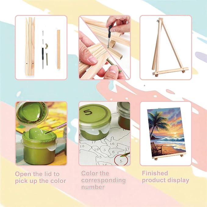 xackcme Beach Paint by Numbers for Adults with Framed Canvas 8x12 inch | Landscape Paint by Number on Canvas, DIY Sunset Acrylic Oil Painting Kits with Wooden Easel Brushes for Home Wall Decor