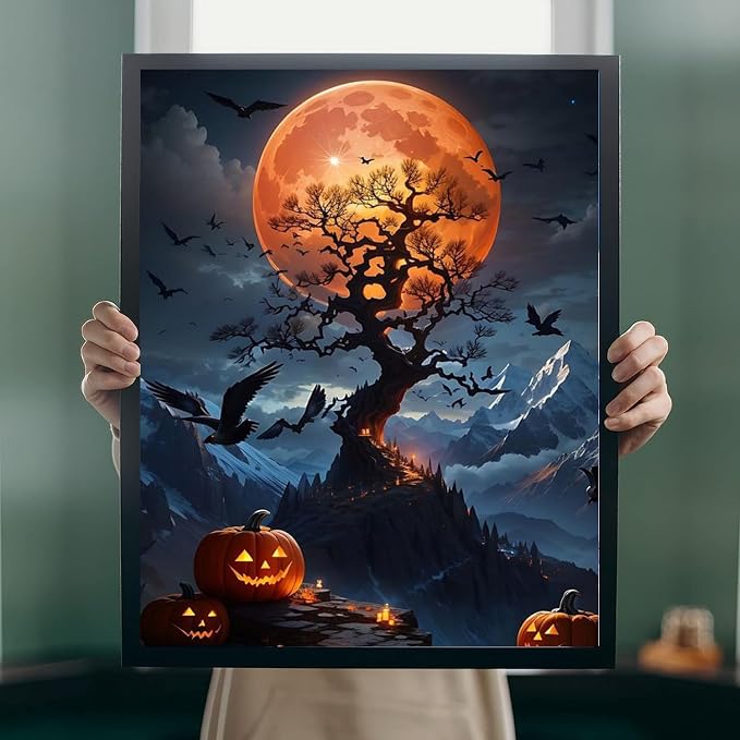Halloween Paint by Numbers for Adults with Framed Canvas-with Wooden Easel,Paint by Numbers Kits Framed Canvas,DIY Acrylic Oil Painting Kits with Brushes Nice Gift Box for Home Wall Decor(12x16 Inch)