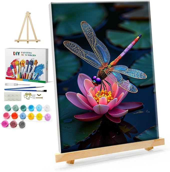 YOYA Framed Paint by Numbers Kit for Adults, Dragonfly, 8x12 Inch