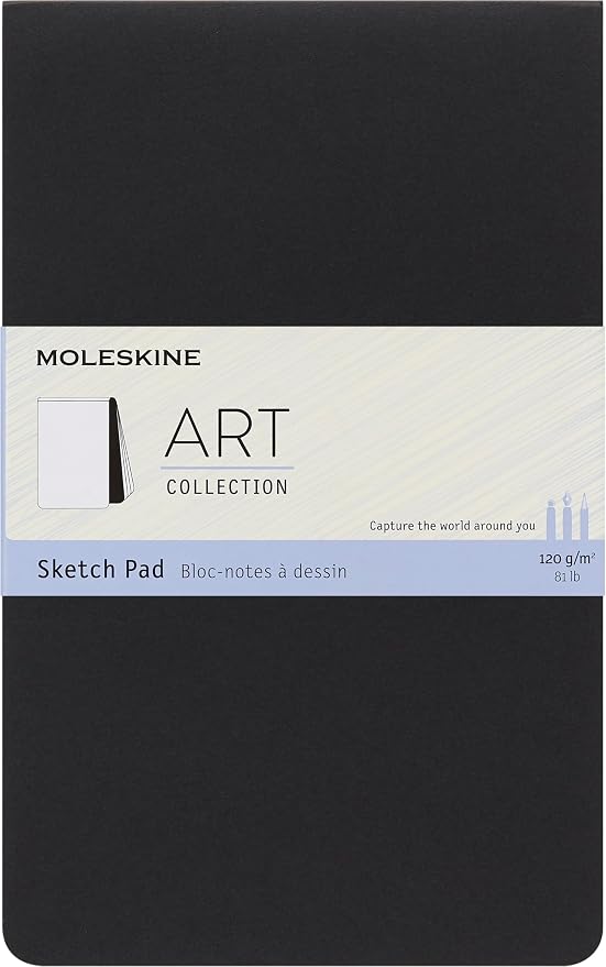 Moleskine Art Sketch Pad, Soft Cover, Plain/Blank, Large (5" x 8.25"), Black, 48 Pages