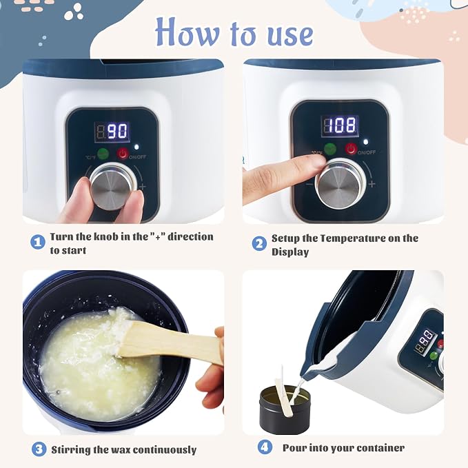 KQU Digital Wax Melting Pot with Temperature Control for Candle Making | wax melter pot with automatic turn off includes wicks, color dyes, spoon, measuring cup