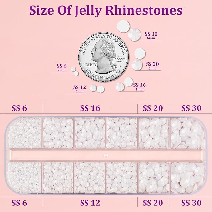 Resin Jelly Rhinestones for Crafting with B7000 Jewelry Glue, 1 Box White Flatback Crystal with 3Pcs 10ml Glue, Bedazzling Non Hotfix Gems for DIY Tumblers Clothing Shoes Manicure