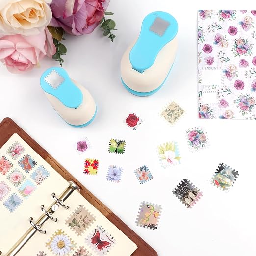BAOFALI 2 PCS Stamp Puncher 1.2"x1"and 0.8"x0.7" Stamp Punch Rectangular Postage Stamp Punch |Stamp Hole Puncher| Lever Action Paper Punches forfor Scrapbooking Journaling Card Making