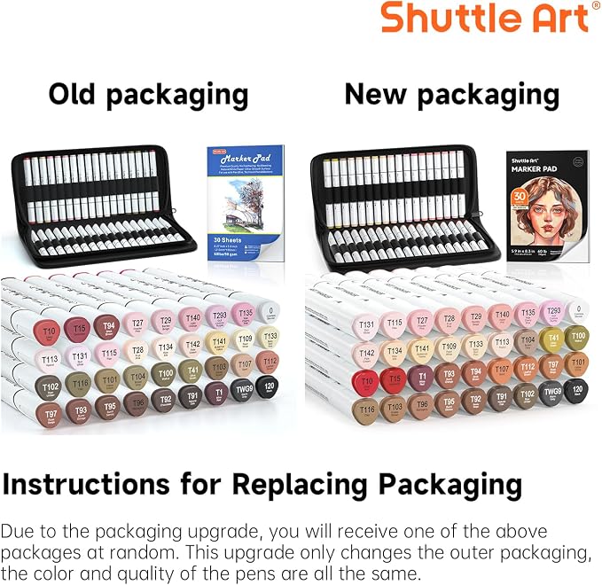 Shuttle Art Alcohol Markers, Skin Hair Tone, 36 Colors for Manga Portrait