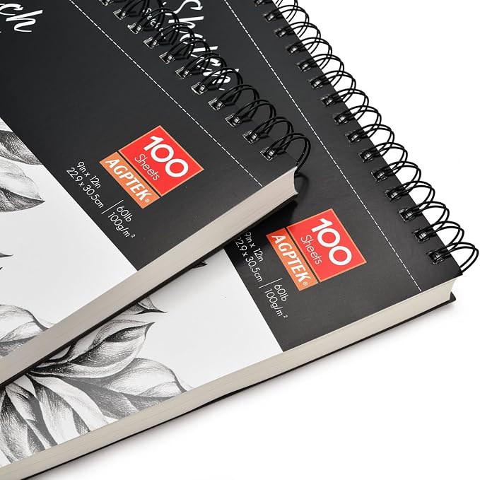 AGPtEK Sketch Book 9 X 12, Art Drawing Pad, 100 Sheets, 2 Pack | 60lb/100g, Sketchbook, Sketch Pads for Drawing