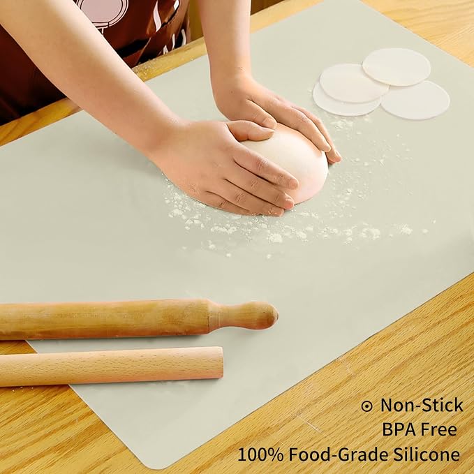 Extra Large Silicone Placemat, Food-Grade Flexible Silicone Mat Kids Non-Slip Dinner Placemat Waterproof Heat Insulation Countertop Protector Silicone Pastry Rolling Dough Mats 31.5x16.93'''Beige
