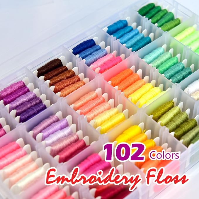 QCZKB Friendship Bracelet String 102 Skeins Fashionable Rainbow Color Embroidery Floss Cross Stitch Embroidery Thread Bracelet Yarn, Craft Floss with Beads，Tool kit