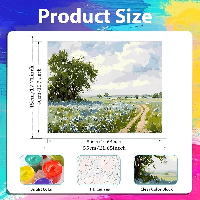 xcemhil Landscape Paint by Numbers Kit for Adults Beginner, Field Scenery Paint by Numbers for Adult, Acrylic Paint by Number Kits Suitable for Home Wall Art Decor Gifts 16x20 Inch