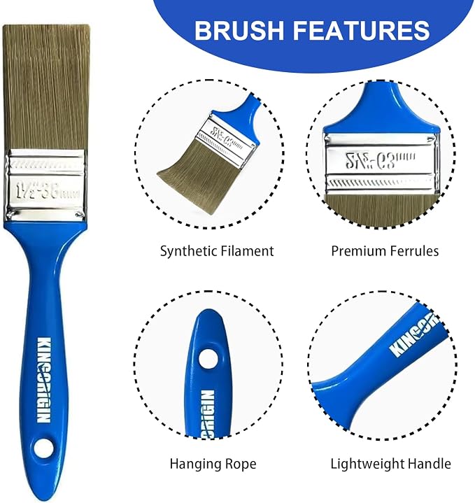 King Origin 1.5 Inch Paint Brush Set, 40 PCS 1-1/2 Inch (38mm) | Flat Paint Brushes for Walls, Furniture, Crafts, Art, Professional DIY Painting & Touch-Ups