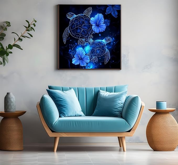 Diamond Art Kits for Adults Sea Turtle, DIY 5D Diamond Painting Kit for Beginners, Full Round Drill Gem Art Dots for Adults, Diamond Dots Paintings Crafts Home Wall Decor 13.8 x 13.8 Inch