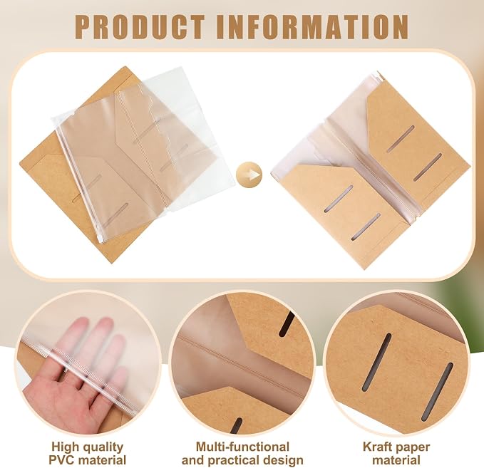 Mooliwe 1 Pack Travelers Journal Notebook Accessories Kit, Standard Size | Kraft File Folder, Zipper Case, Pen Holder, Binder Clip and Elastic Bands, Refillable Insert Organizer for Travel Journals