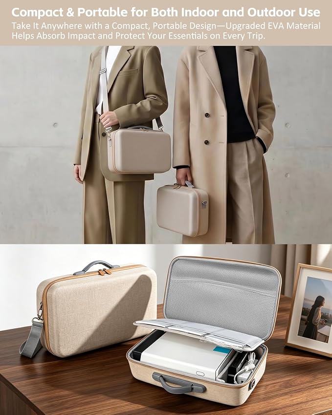 Hard Carrying Case for Liene PixCut S1 Color Photo Sticker Printer & Cutting Machine All-in-One Sticker Maker for DIY Crafts, PixCut S1 Storage Bag with Adjustable Divider (PixCut S1-Khaki)