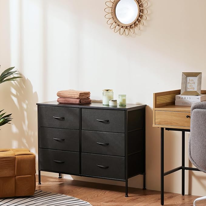 OLIXIS 6 Drawers Storage Organizers Units, Closet Organizers and Storage for Clothes, Fabric Storage Drawer TV Stand for Living Room, Chest of Dresser in 31.5" D x 11.8" W x 31.5" H, Black