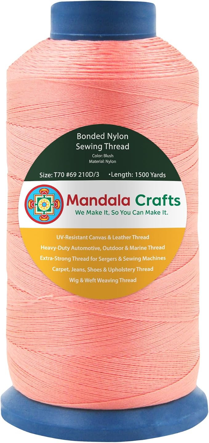 Mandala Crafts Size 69 210D T70 Blush Bonded Nylon Thread, 1500 YDs