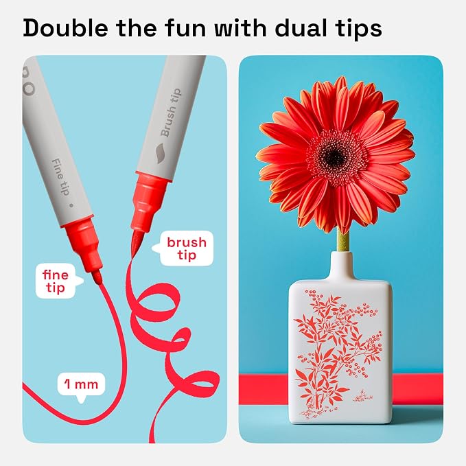 ARTISTRO Red Dual-Tip Acrylic Paint Pens - Set of 2 | 1mm Fine & Brush Tips, Multisurface Markers, Perfect for Glass, Rock, Fabric, Wood, Plastic, & More