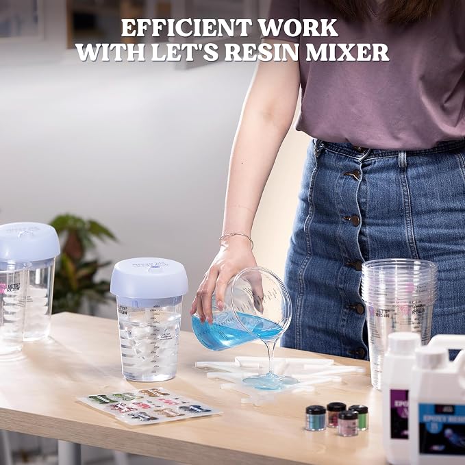 LET'S RESIN 32 oz Resin Mixing Cups, 45-Piece Kit with Gloves | Sturdy 1000 ml Disposable Cups Feature Two Measurement Scales and Include Protective Gloves for Resin and Paint Mixing