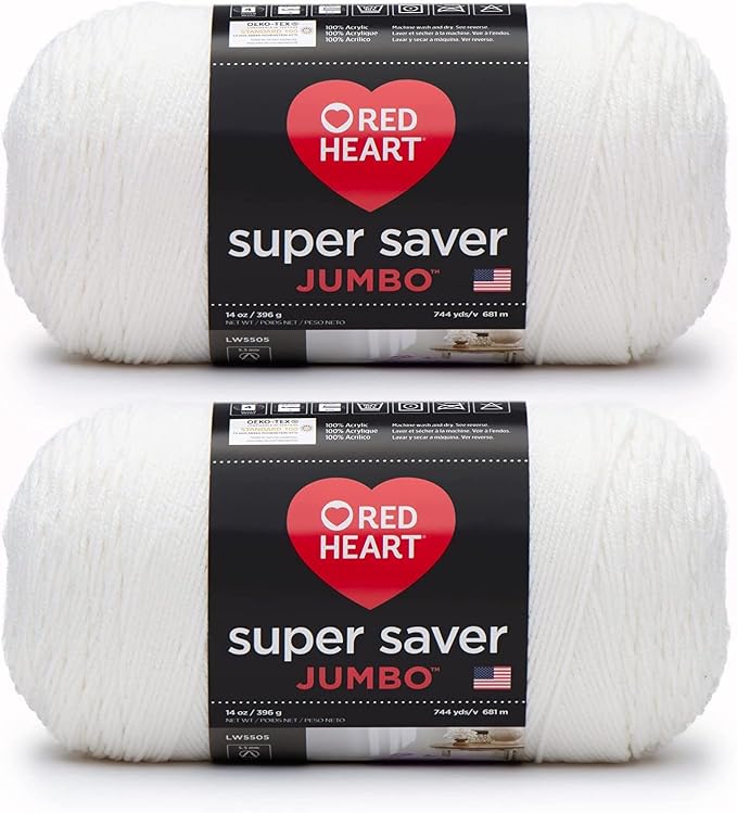 Red Heart Super Saver Jumbo Yarn for Crocheting, White, 2-Pack