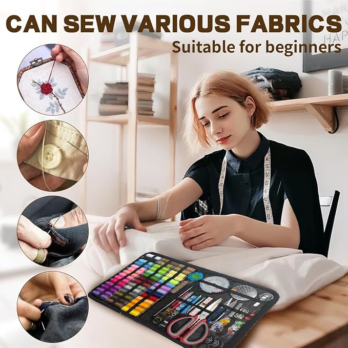 197PCS Sewing Kit for Adults, 43 XL Thread Spool, Beginners with Advanced Large Sewing Sets, Suitable for Travelers, Adults, Children, Beginners, Emergency Items, DIY and Family Sewing Kit