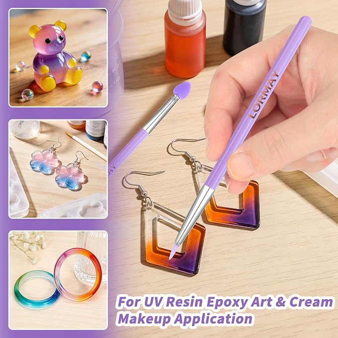 LORMAY 7-Piece Silicone Brush Set for UV Resin Crafts and Makeup, Purple | Easy Clean for DIY Epoxy Art and Makeup, Soft Reusable Tools, Gentle Applicator Suitable for All Skin Types