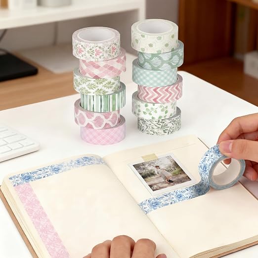 Gueevin 24 Rolls Floral Washi Tapes Set Scrapbook Supplies, Garden | 15 mm Watercolor Flower Washi Tapes, Back to School DIY Craft Arts, Junk Journaling Planner Gift Wrapping Supplies