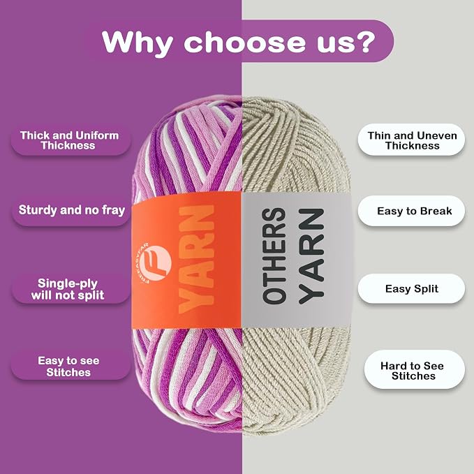 3.5Oz Beginner-Friendly Yarn for Crocheting and Knitting;Worsted-Weight Medium #4;Cotton Blend Yarn for Beginners with Easy-to-See Sitches,Great for Amigurumi DIY (Lavender,1 Skein)
