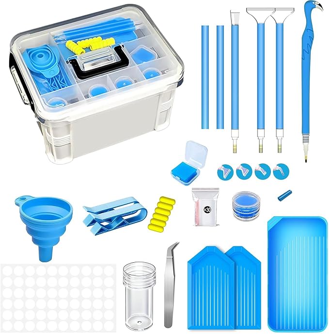 CXJINZE 111 Pcs Diamond Painting Tools Accessories Storage Kit,Blue
