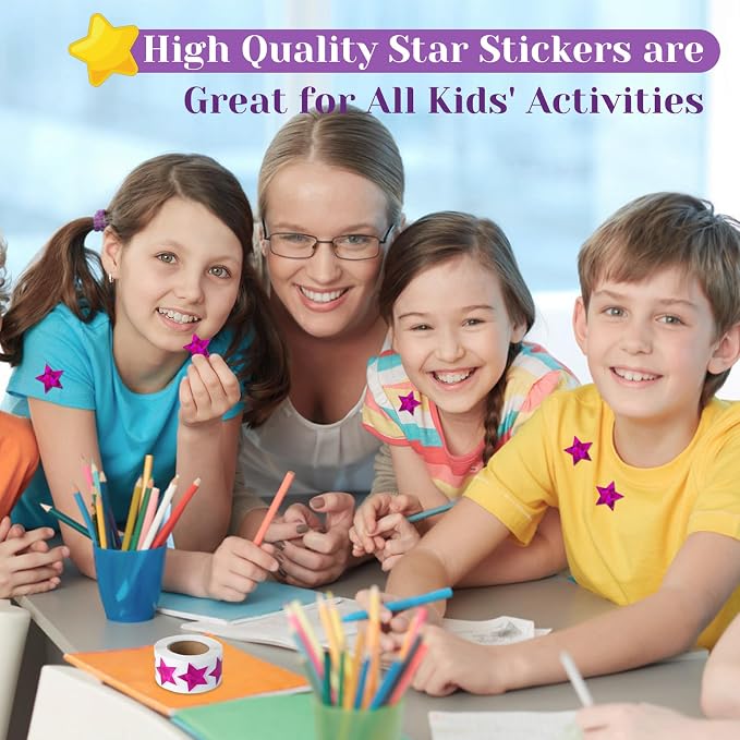 Imeepa 500PCS Holographic Purple Star Stickers, 1" Reward Labels
