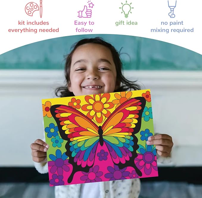goldentime 3 Pack Kids Paint by Numbers Kit, Pre-Drawn Canvas Painting, Includes 8x10 inch Framed Canvas with 18 Acrylic Paints, 5 Brushes, Perfect Creative Gifts & Arts and Crafts for Kids