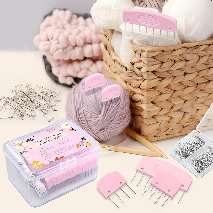 120Pcs Knit Blocking Pins Kit, Blocking Pins for Knitting, Knit Blocking Pins for Blocking Mats, 20 Knit Blockers Pins Kit, Crochet Blocking Pins, Knit Blocking Combs with 100 T-Pins and Storage Box