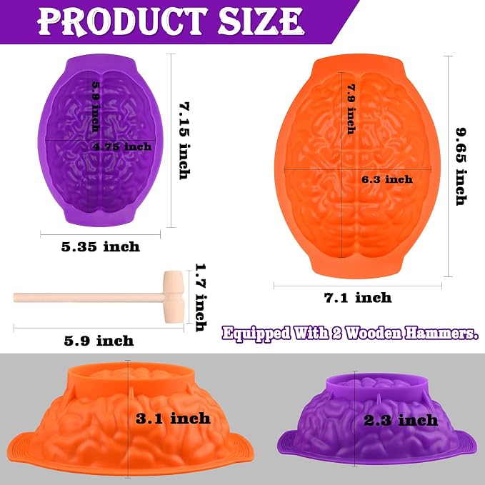 Sakolla 2 Pcs Halloween 3D Human Brain Silicone Molds
