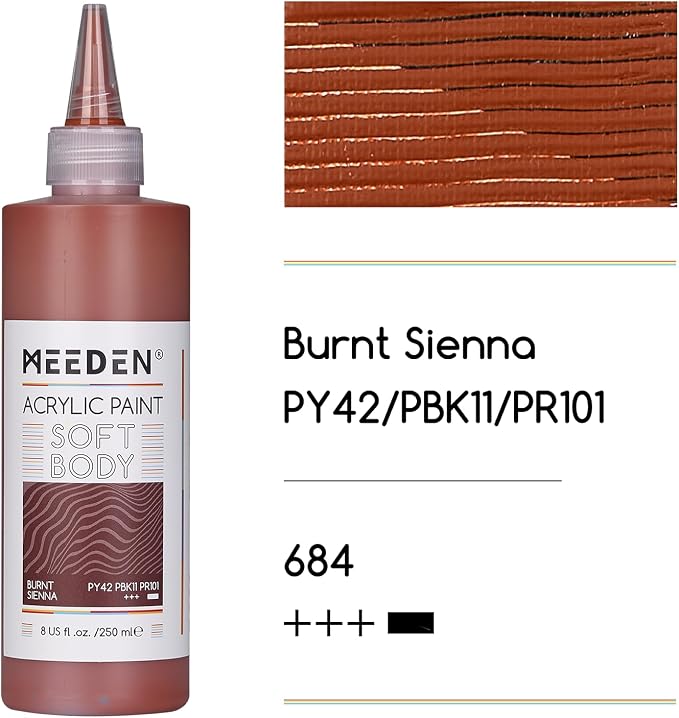 MEEDEN Soft Body Acrylic Paint: Burnt Sienna Matte Finish 250ml/8.45oz