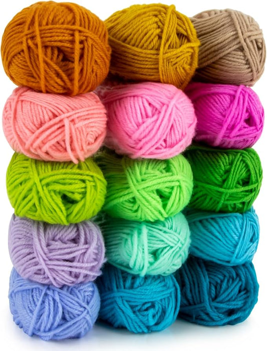 MAQIHAN Acrylic Yarn for Crocheting - 15x20g Soft Knitting Yarn for Crafts | Multicolor Yarn Skeins for for Handicraft, Bulk for Crochet & Knitting Beginners, Adults, Assorted Colors for Handmade Crafts