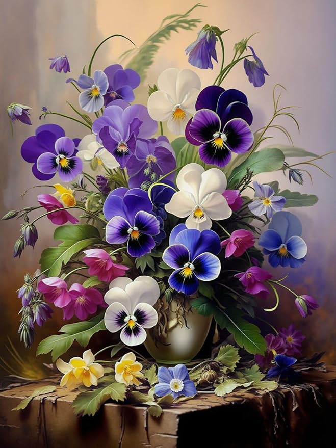 Diamond Art Kits for Adults,Pansy Flowers Diamond Painting Kits 12x16in