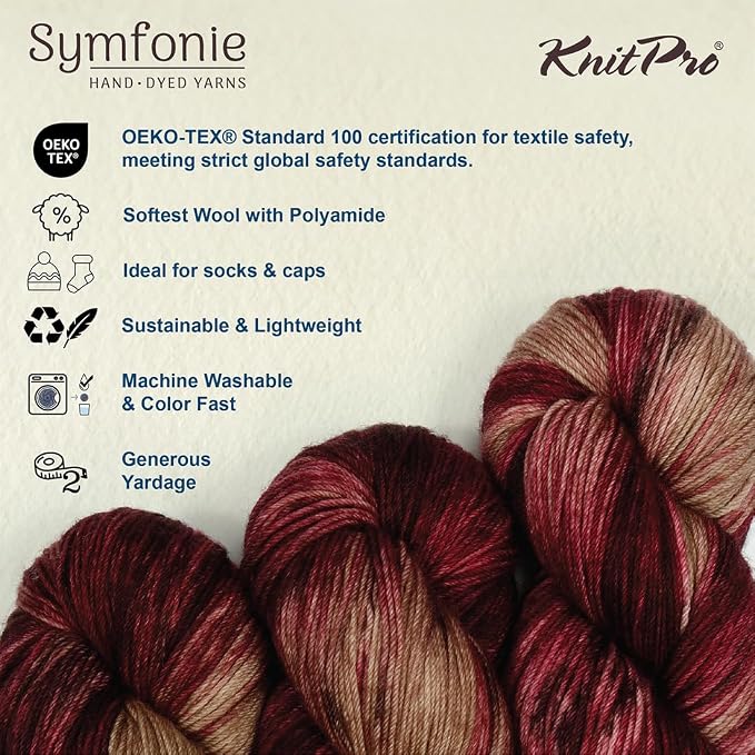 KnitPro Symfonie Fingering Weight Merino Wool Yarn 100g, Cafe Rose