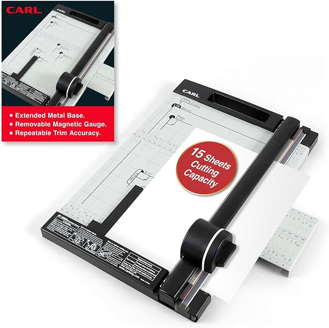 CARL Professional Rotary Paper Cutter with Clear Window – 12" Trimmer with Metal Base, Magnetic Guide, Calibrated Extension – Precise Paper, Label, Photo & Craft Cutting Tool